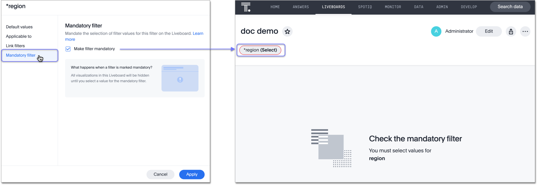 Creation of a mandatory filter and an image of a Liveboard with the mandatory filter