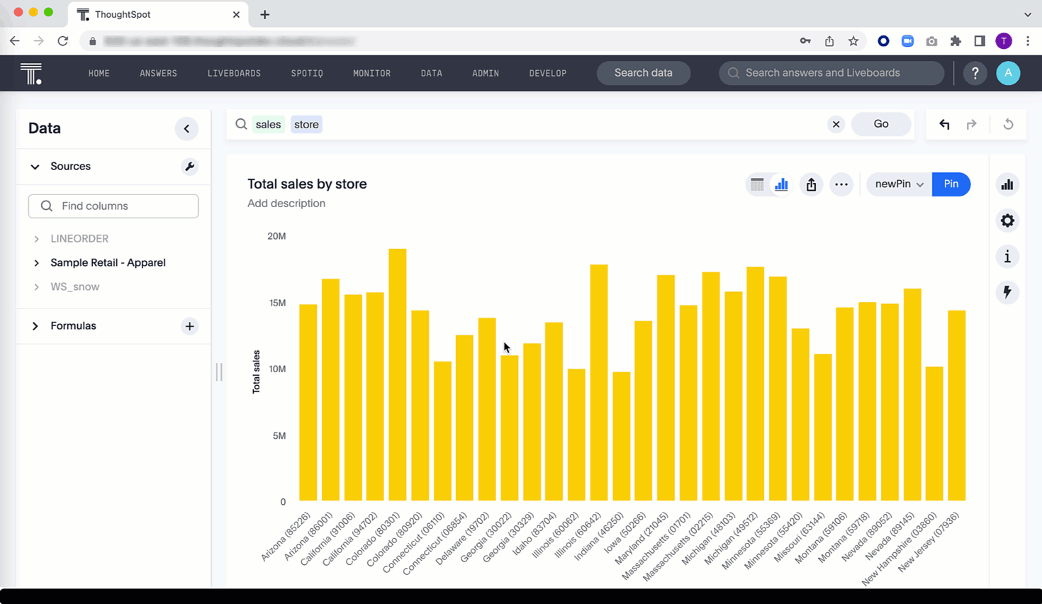 Navigate to new tab to search data