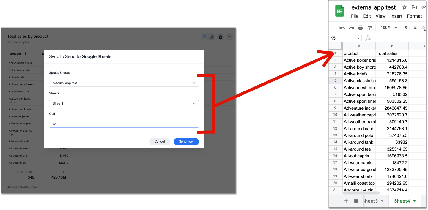 Sync to Google Sheets dialog