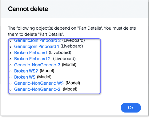 Cannot delete table with dependents warning