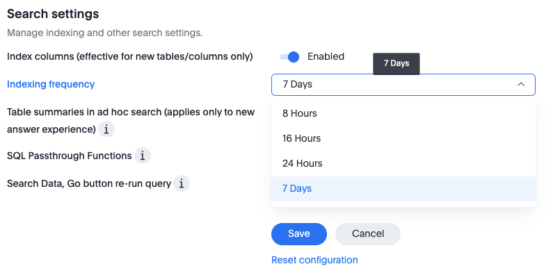 Change the indexing frequency