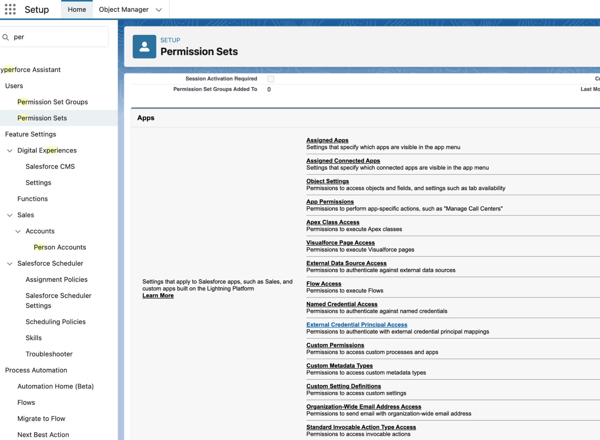 Permission sets with External Credential Principal Access selected