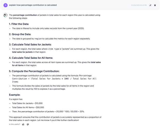 Spotter Agent describes how it calculated the previous answer