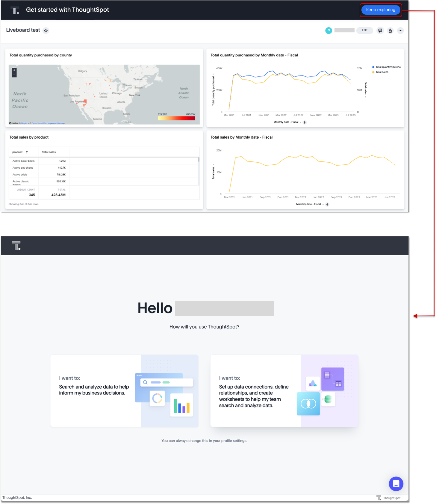 Keep exploring button