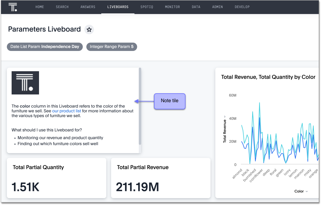 Example of a Liveboard with a note tile
