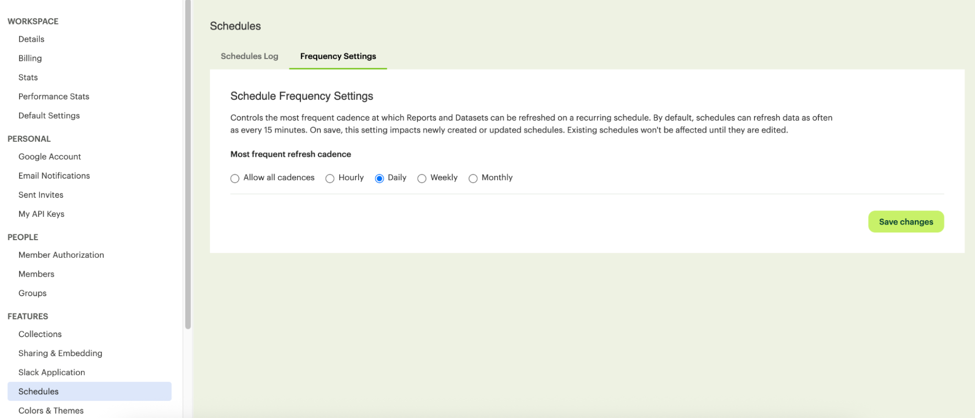 Schedule Frequency settings