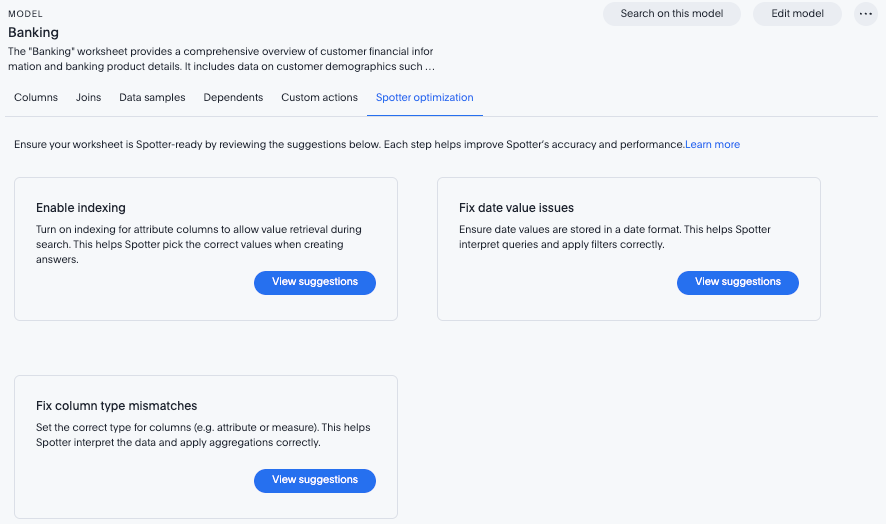 Spotter optimization tab displays "Enable indexing"