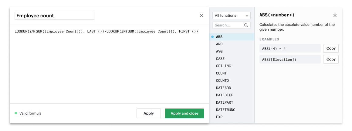 Calculated fields functions list