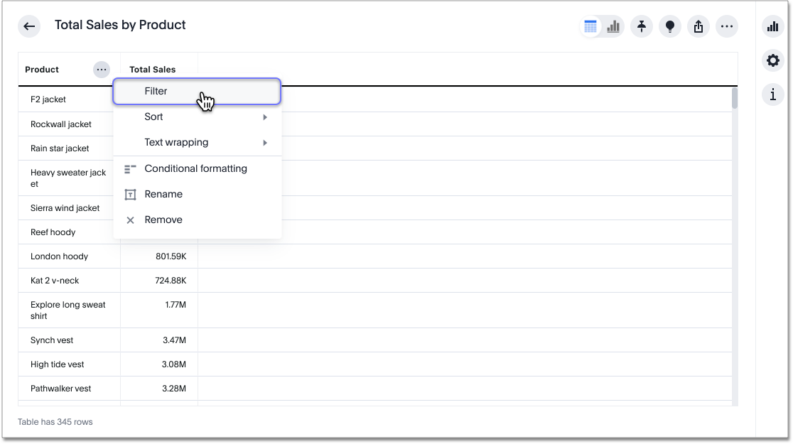 Filter a table column