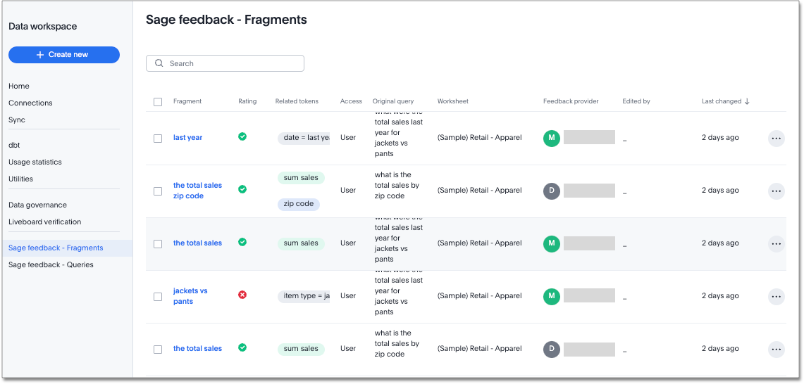 Fragment feedback page