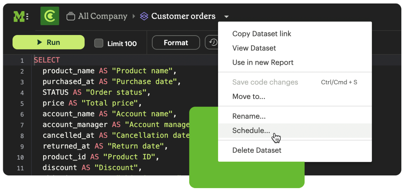 Schedule a dataset