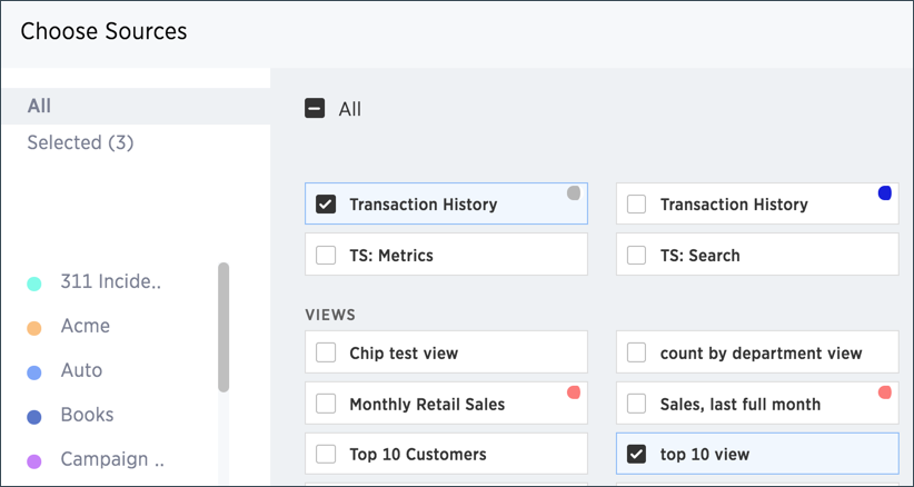 Select sources from the Choose sources modal