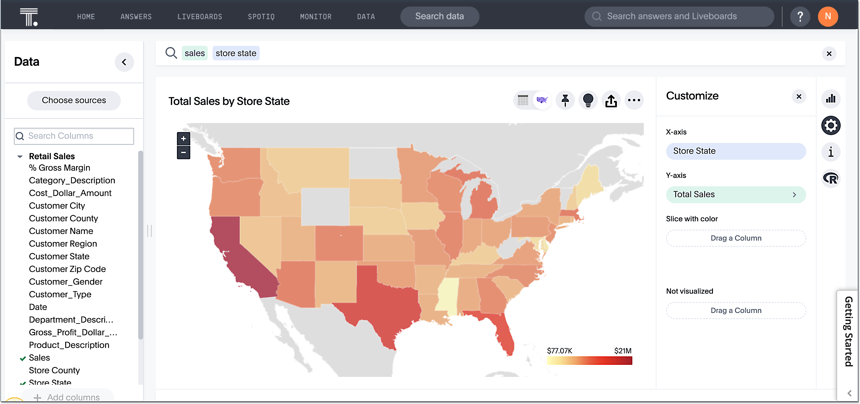 Sales by state geo chart without labels