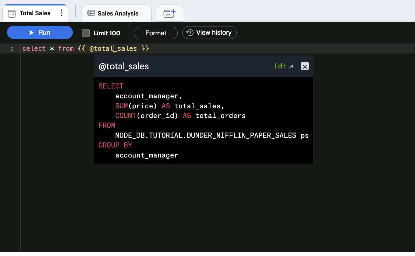 Definitions - saved SELECT SQL statements