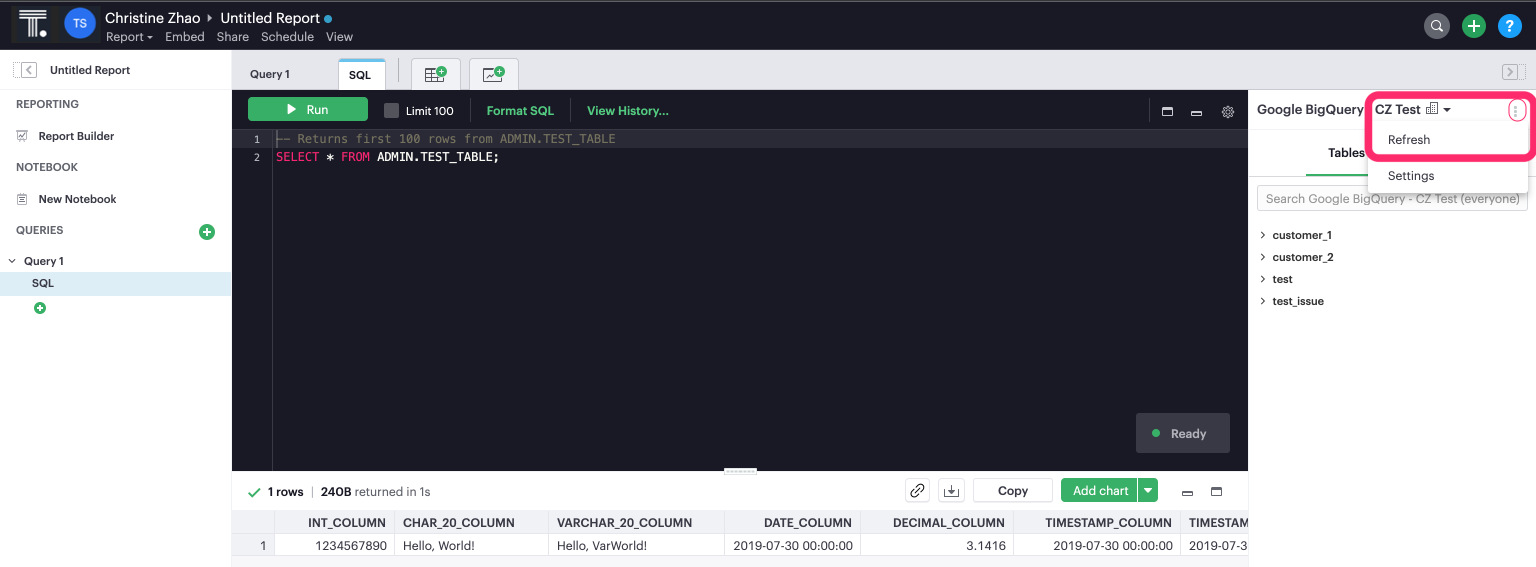 Schema Browser Refresh