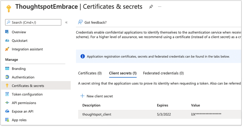 Click Certificates and Secrets