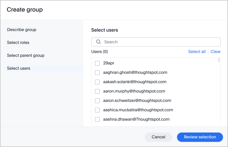 Create group select users