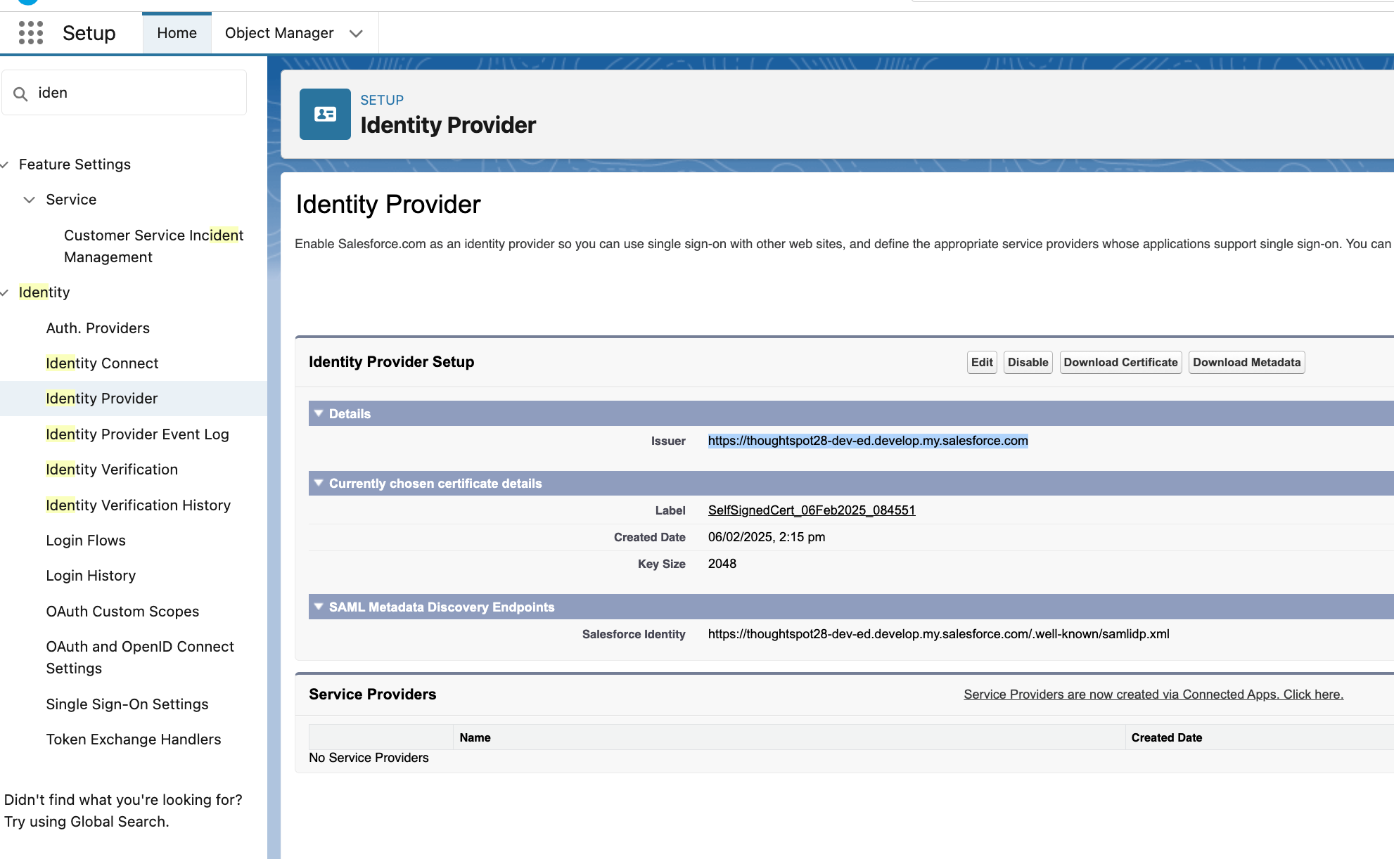 Identity Provider page