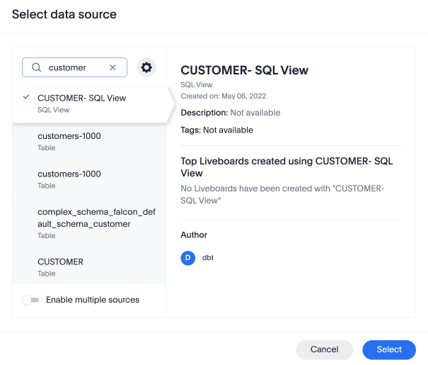 Select sources from the Choose sources modal