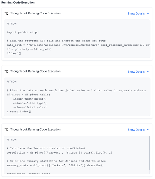 Spotter shows Python code for this query.