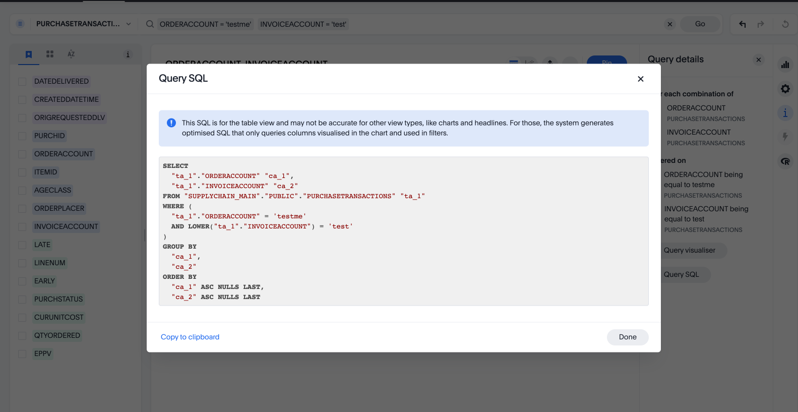 SQL view where the query does not use the LOWER function for ORDERACCOUNT