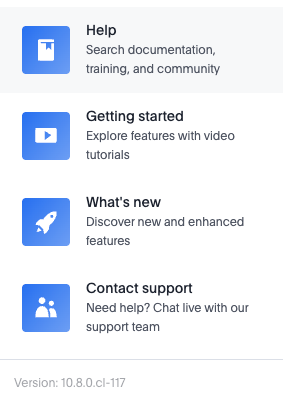The help dropdown menu