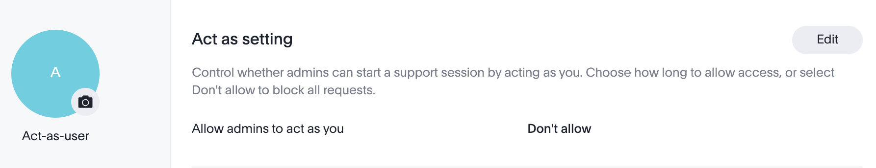 Act as user setting on the user profile