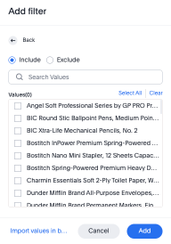 Specify values to include
