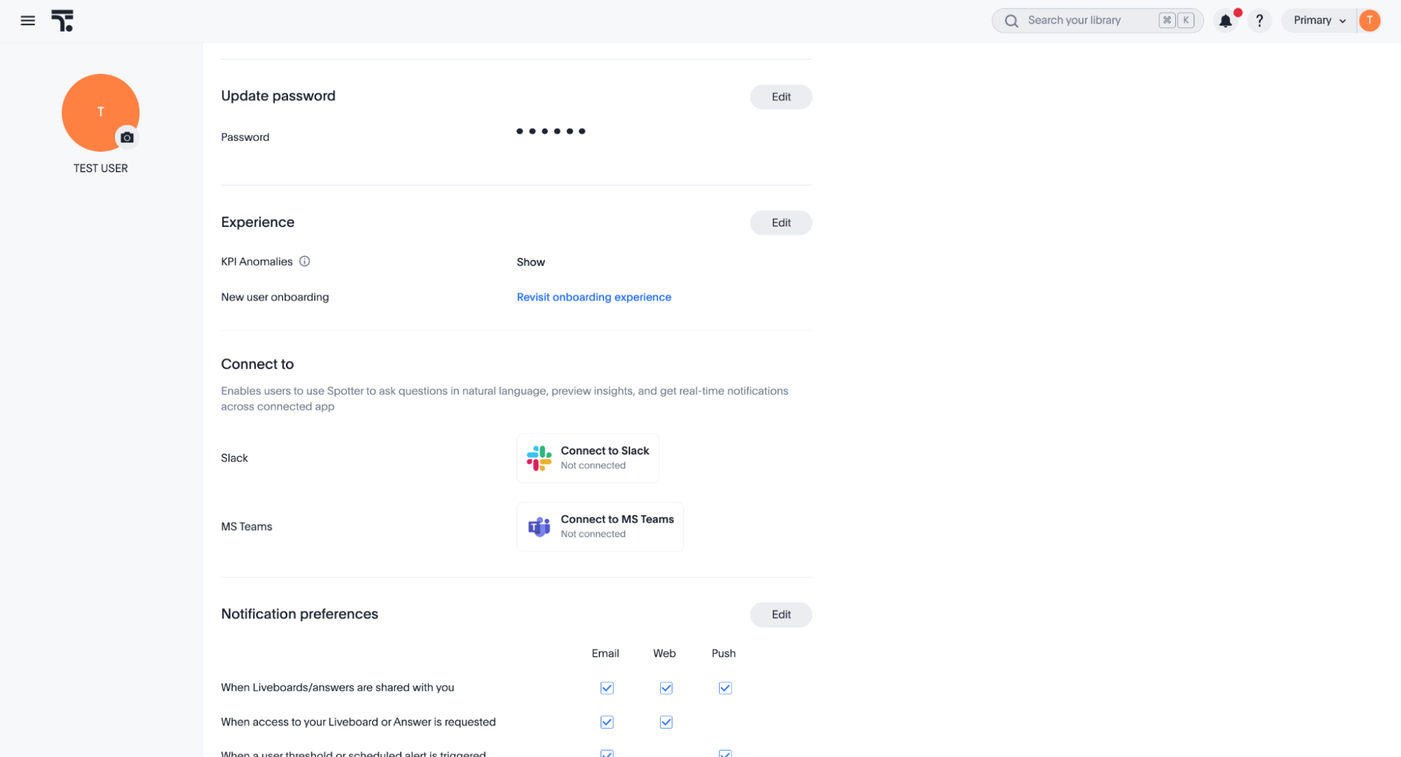 Connect to Slack from your profile