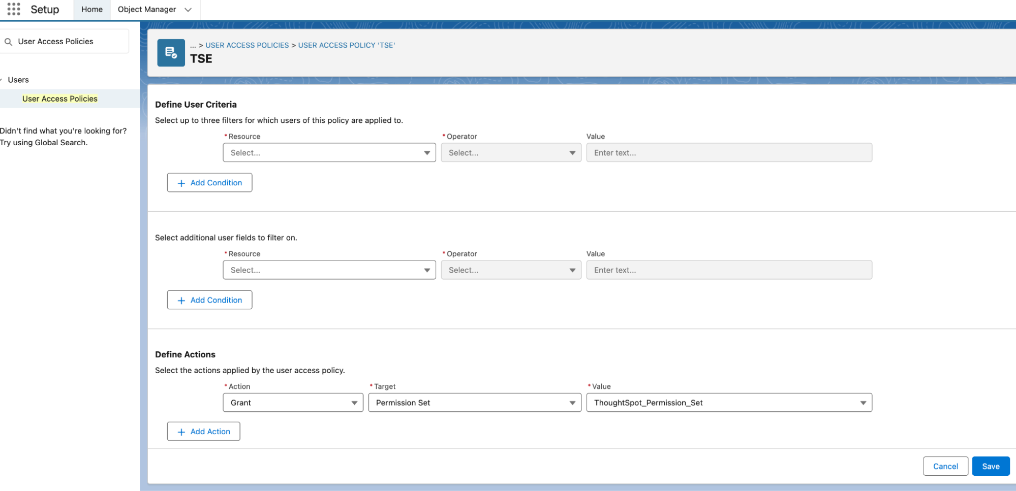 Salesforce User Access Policies page