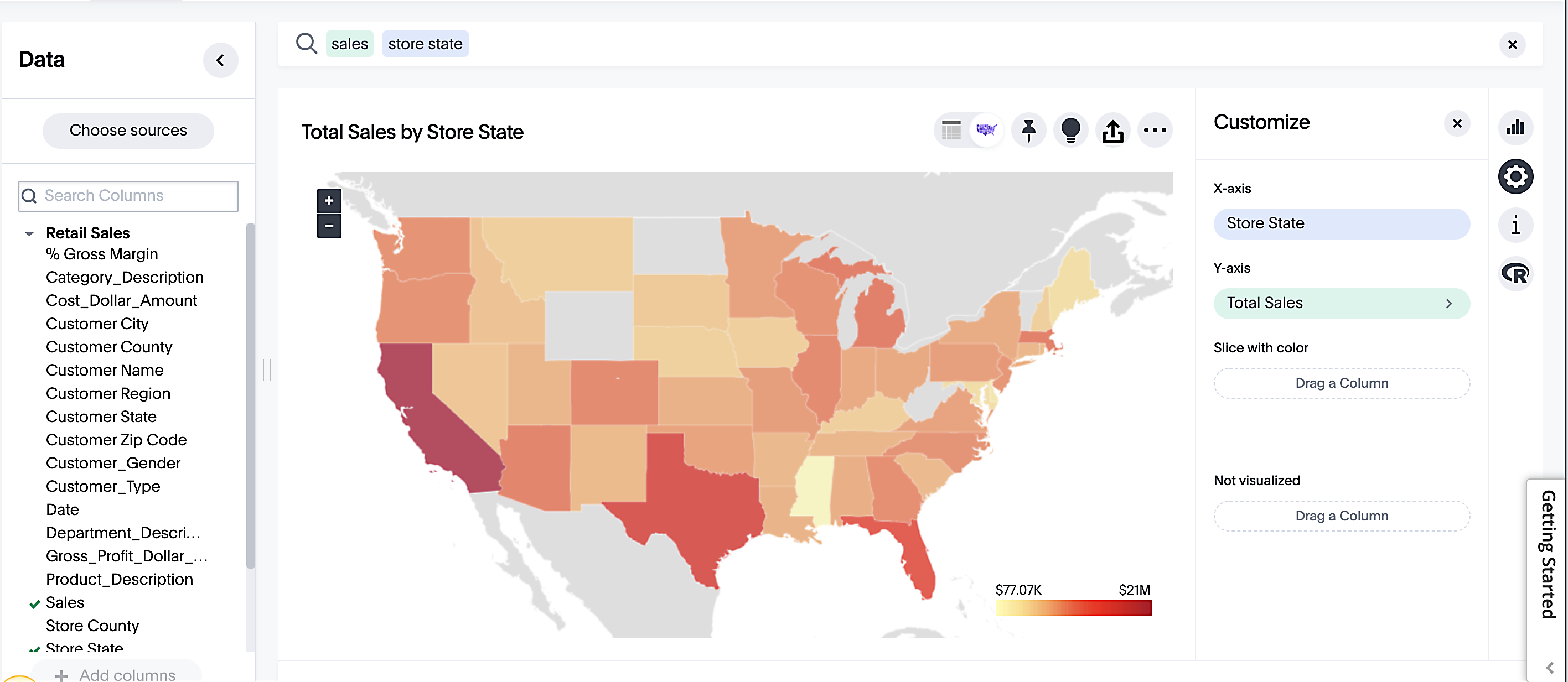 Sales by state geo chart without labels