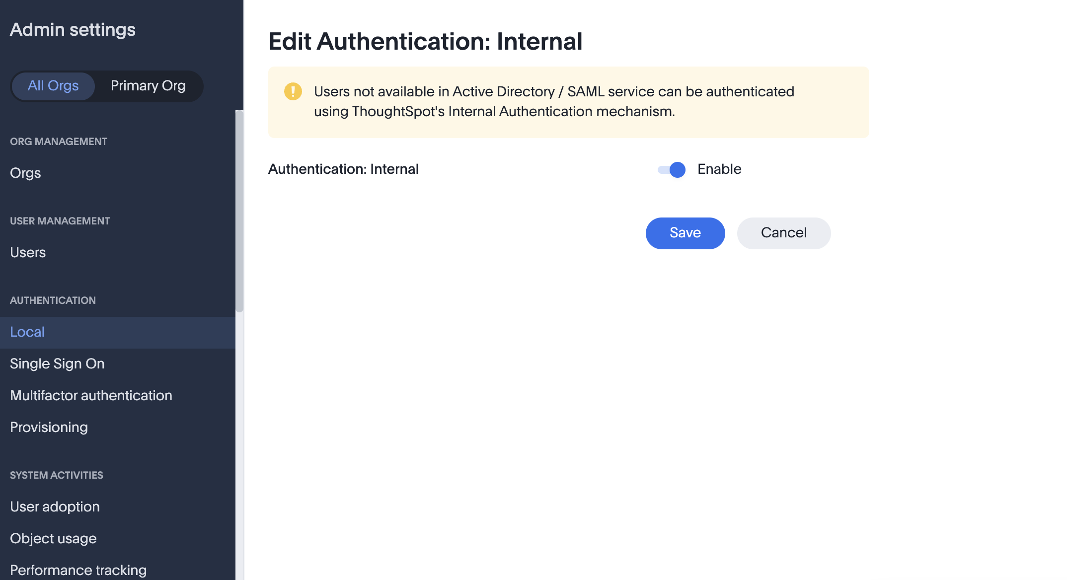 Select enable or disable