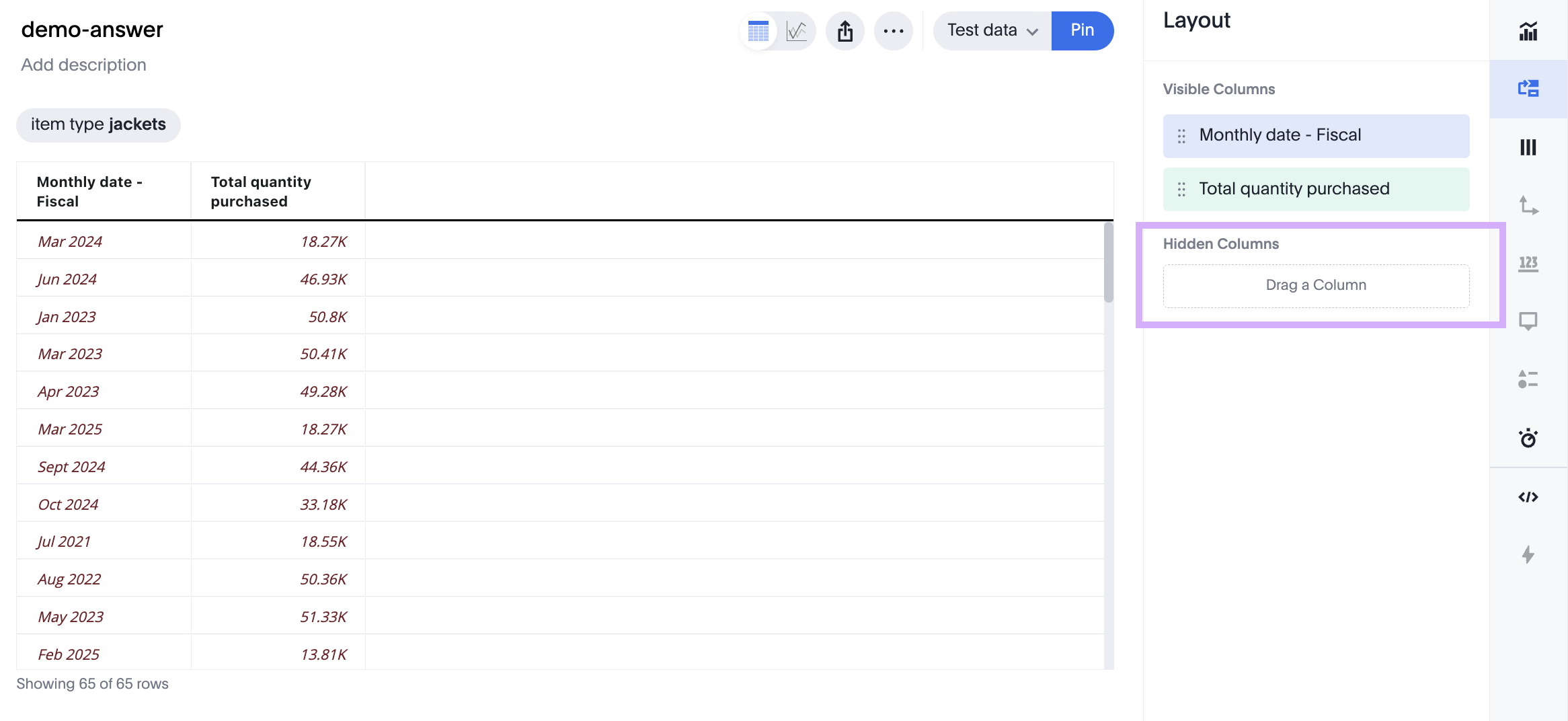 Hidden column section