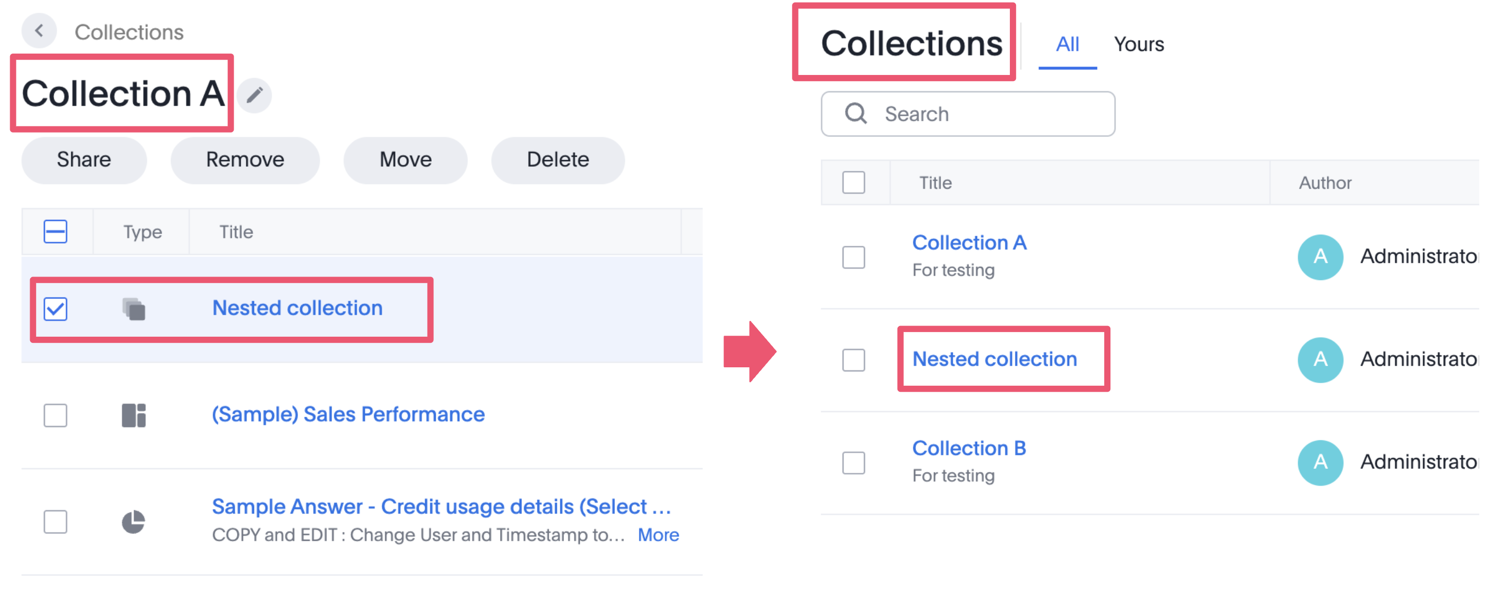 Remove a nested Collection