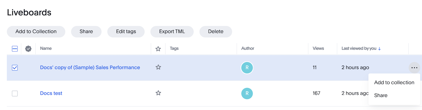 Add to a Collection from the object list page