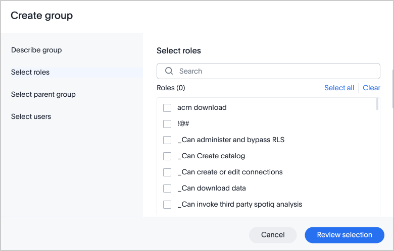 Create group select roles