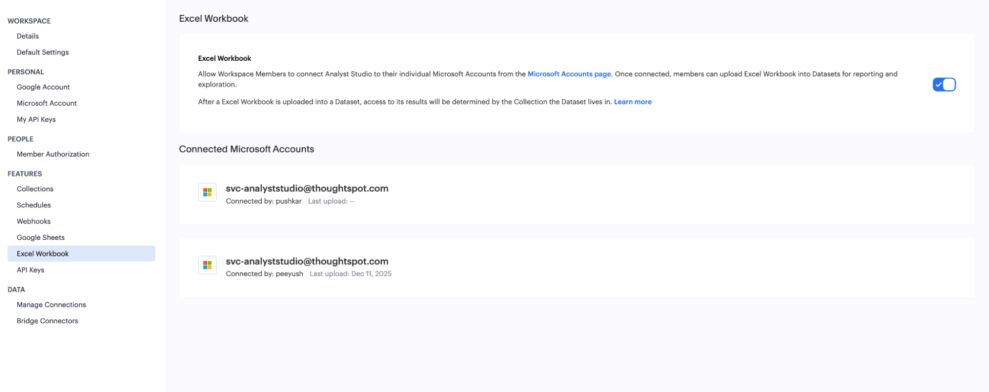 Show connected Microsoft accounts