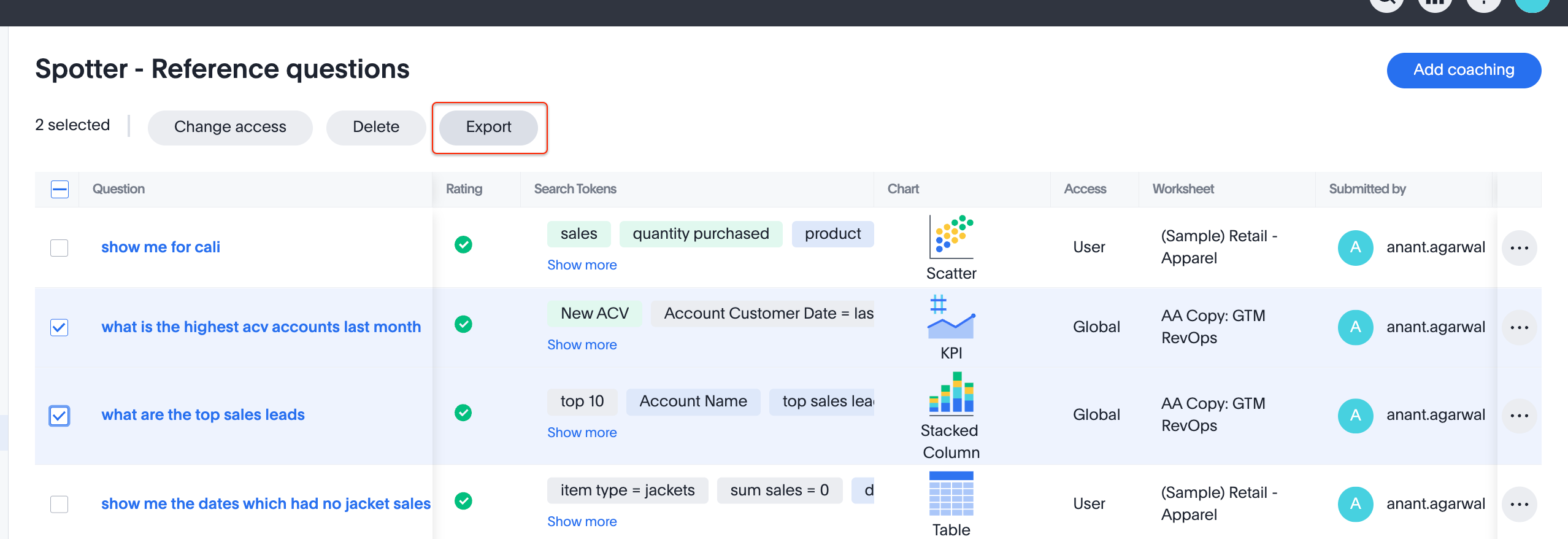 Export Spotter feedback