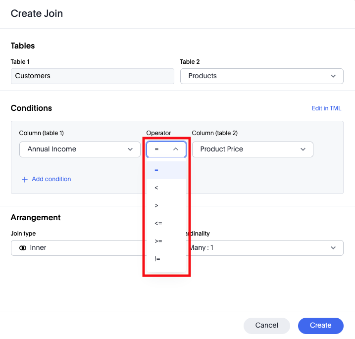 Non-equi join operator.