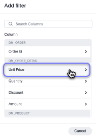 Choose a Model column to filter on