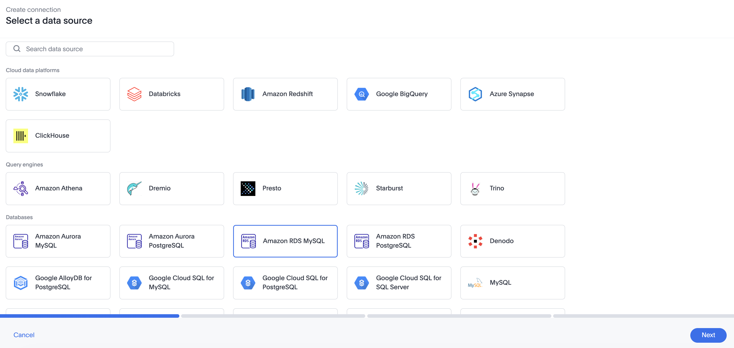 Add a Amazon RDS MySQL connection