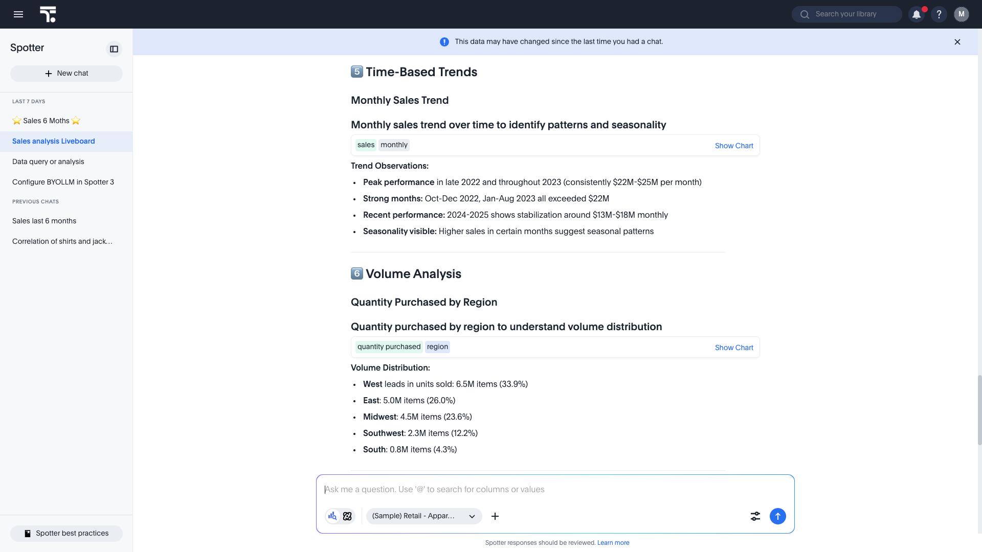 Alert that data may have changed since the chat was saved.