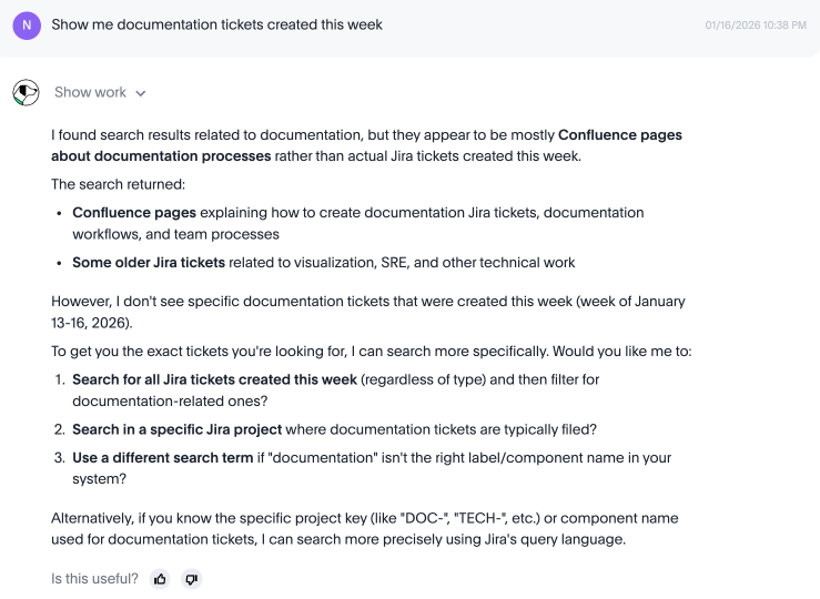 Search jira for documentation tickets