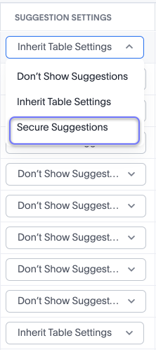Suggestion settings column.