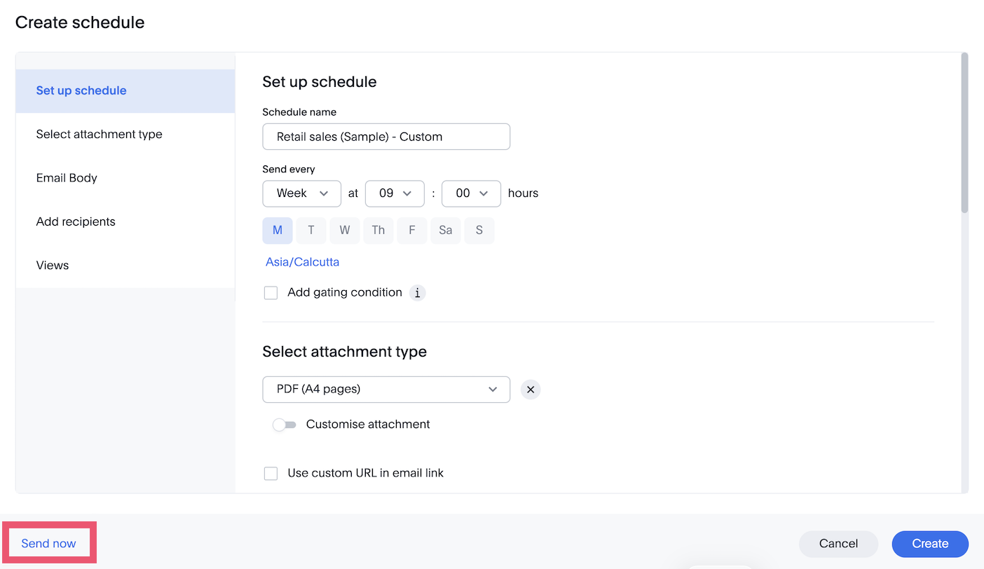 The send now option for Liveboard schedule emails