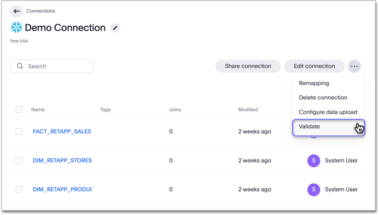Validate metadata for connections