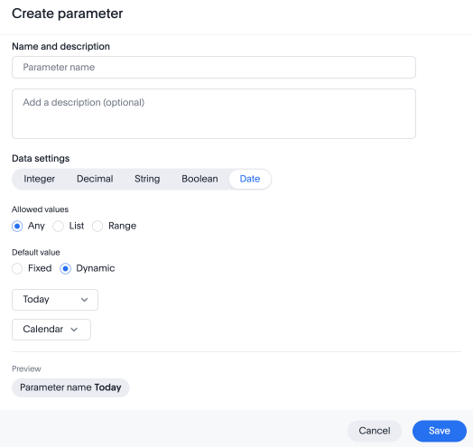 Dynamic date filter in parameter.