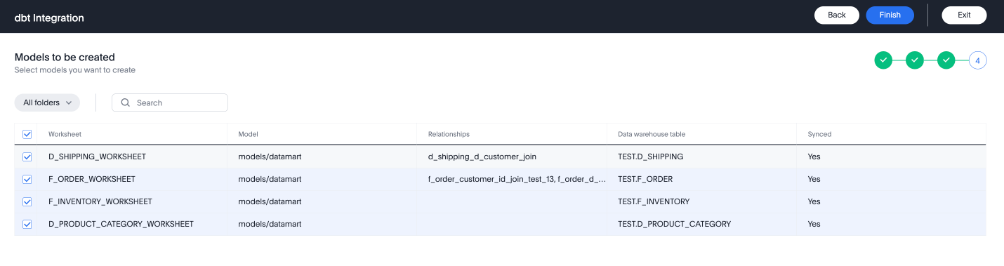 Select Models for ThoughtSpot to create