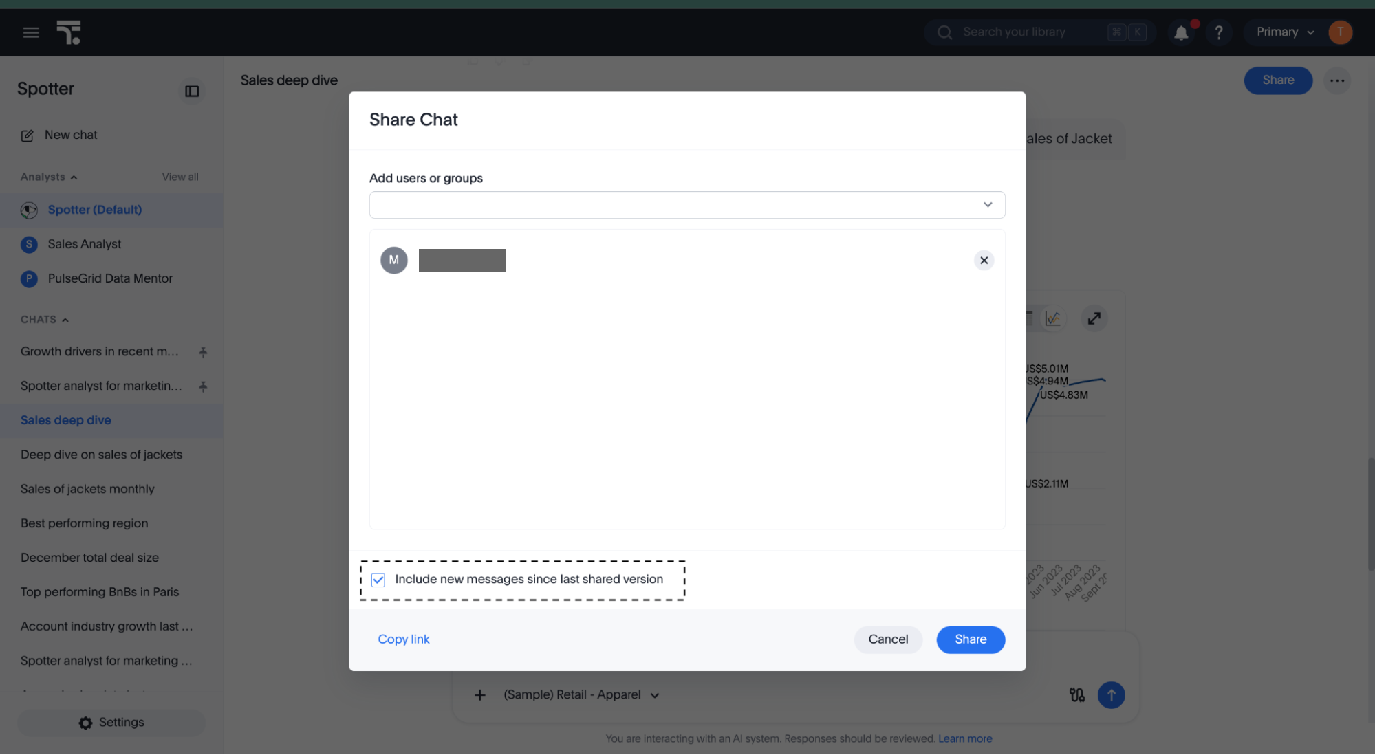 Include new messages since last shared verion checkbox