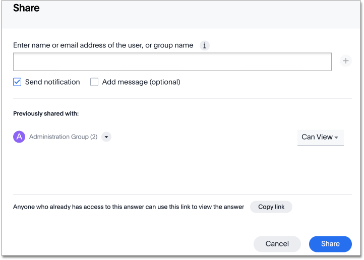 The sharing dialog box